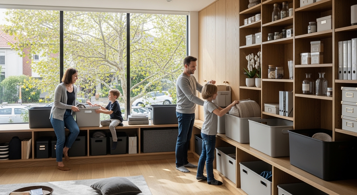Melbourne home storage, family organization, modern interior