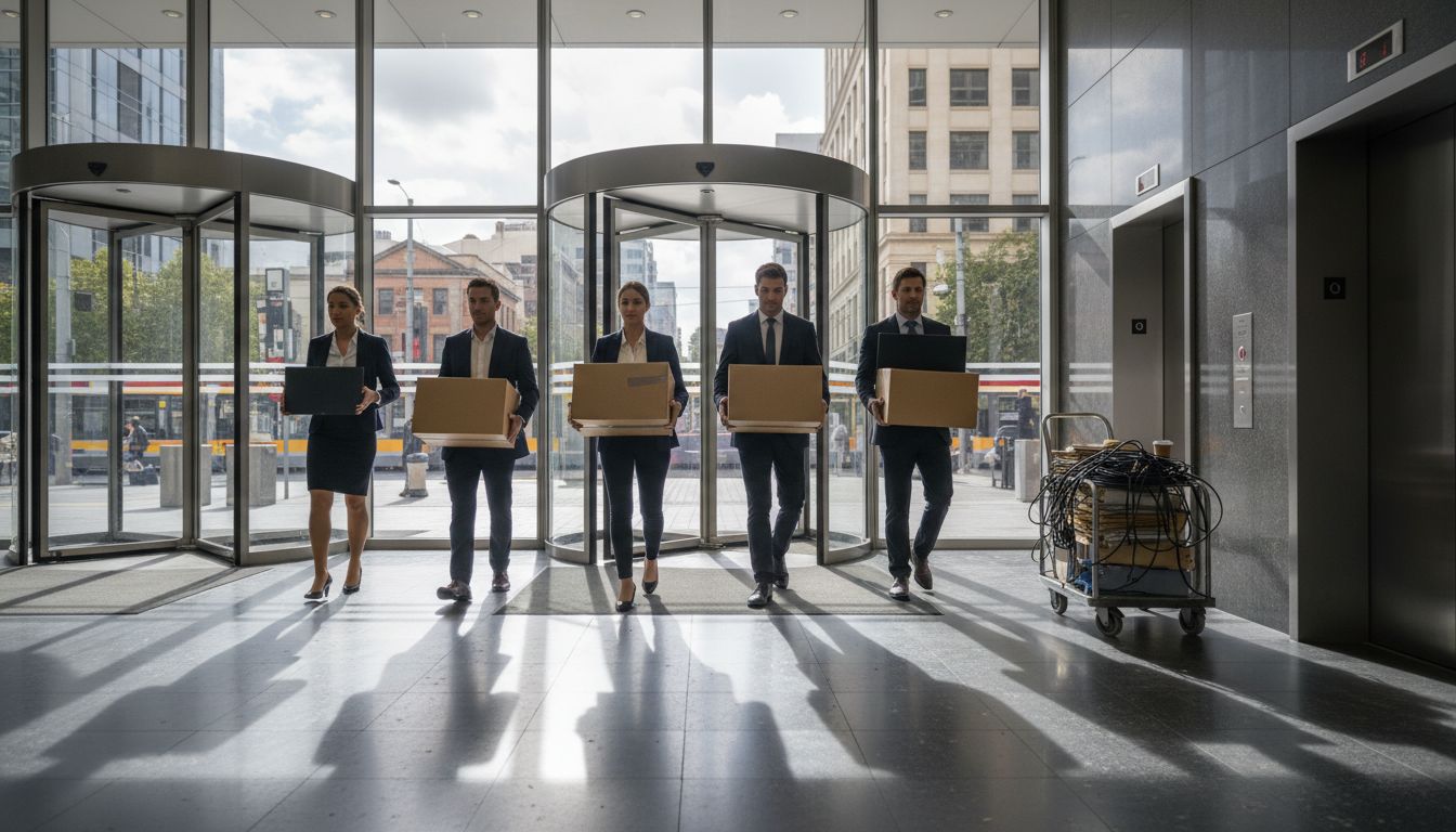Business team moving office equipment in Melbourne