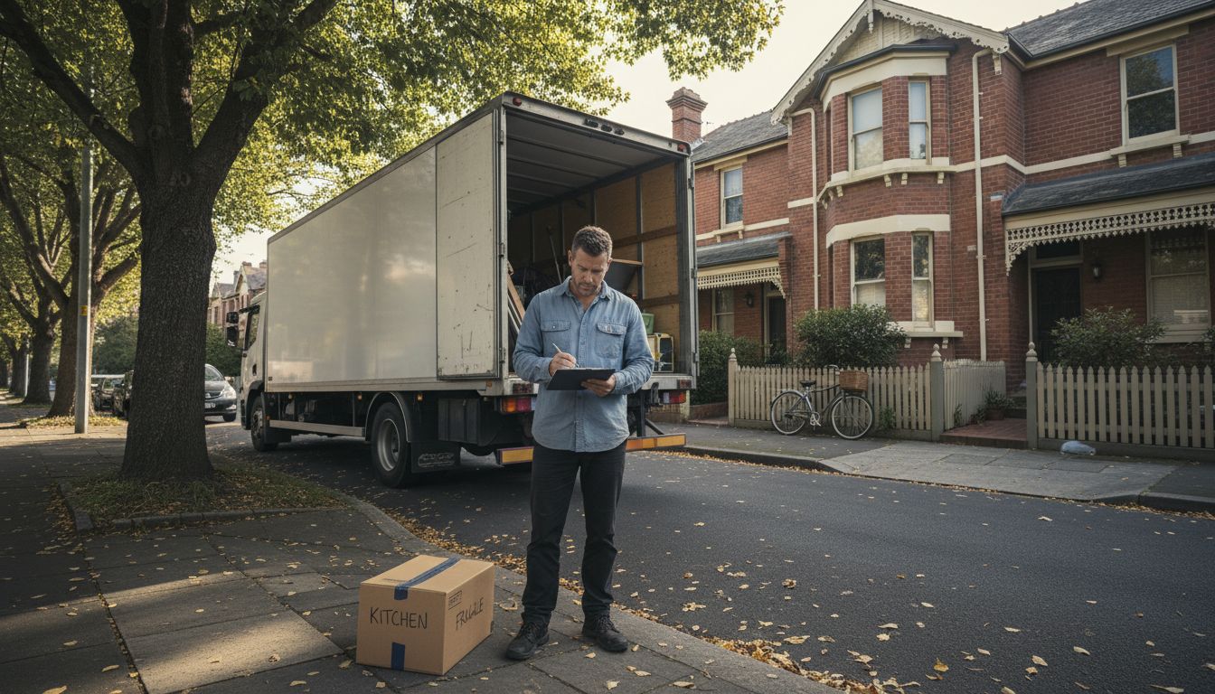 Mover beside truck on Melbourne street