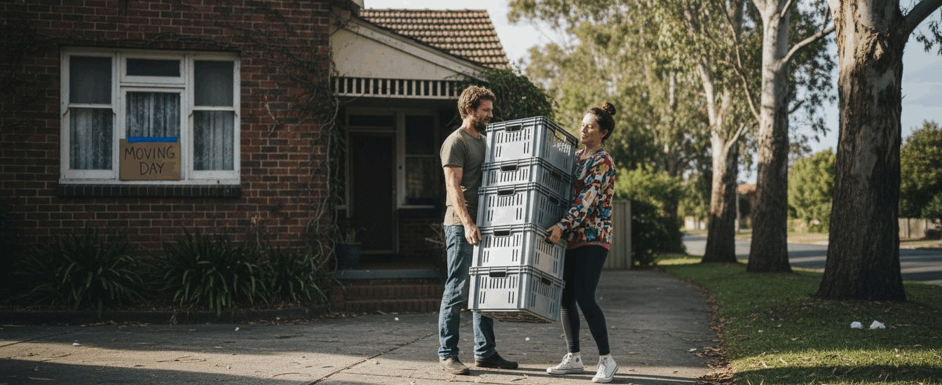 Couple using reusable boxes for move