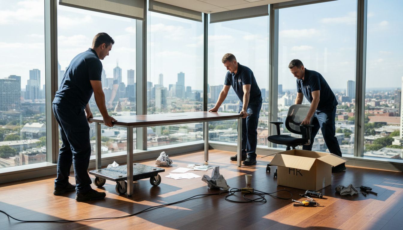 Removalists moving furniture in Melbourne office