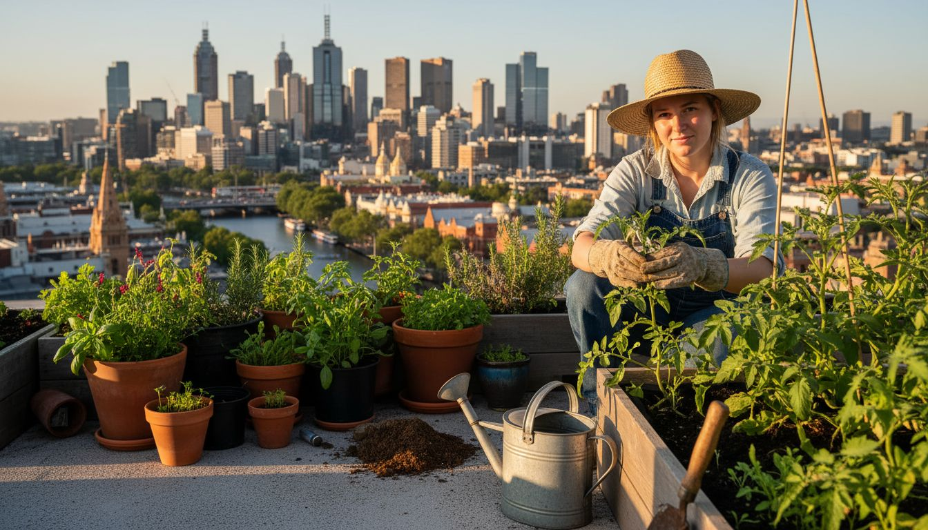 Rooftop garden overlooking Melbourne skyline