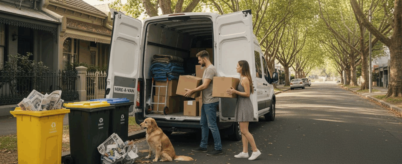 Couple loading moving van on Melbourne street