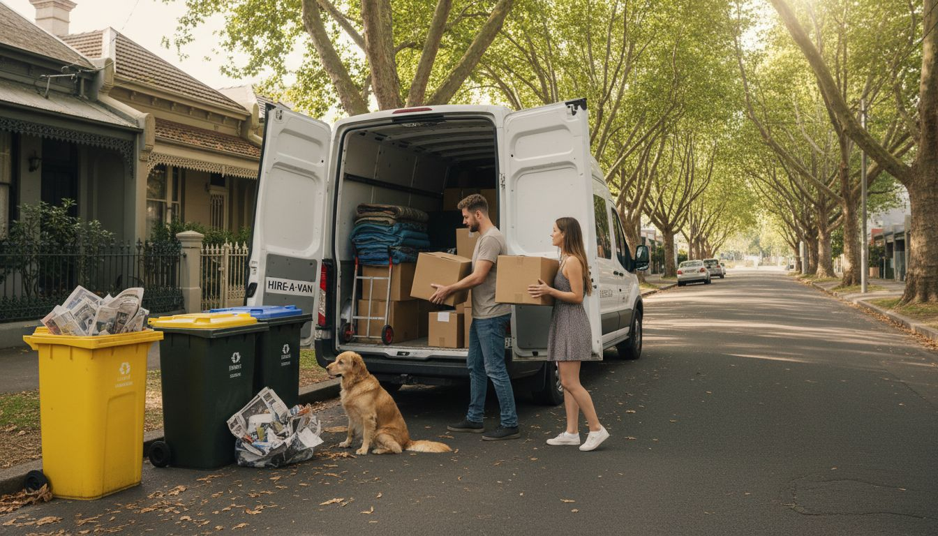 Couple loading moving van on Melbourne street