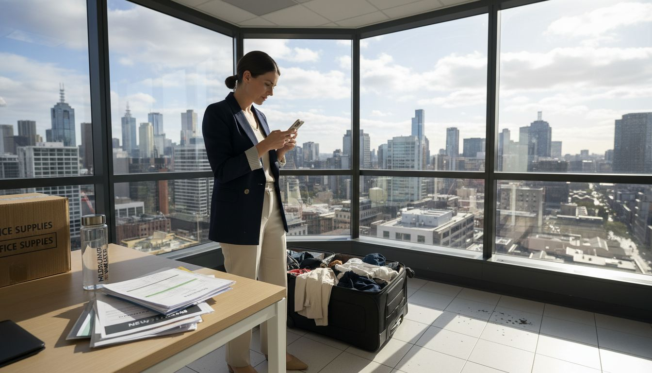 Melbourne office worker with suitcase unpacking