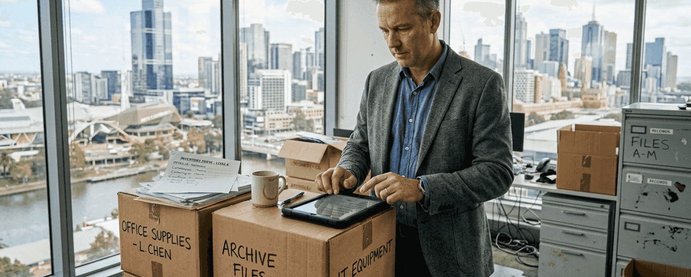 Office manager organizing Melbourne commercial move