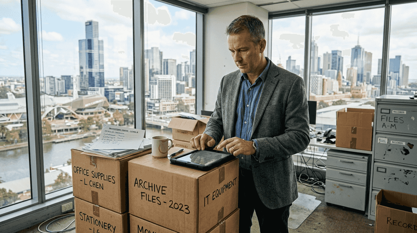 Office manager organizing Melbourne commercial move