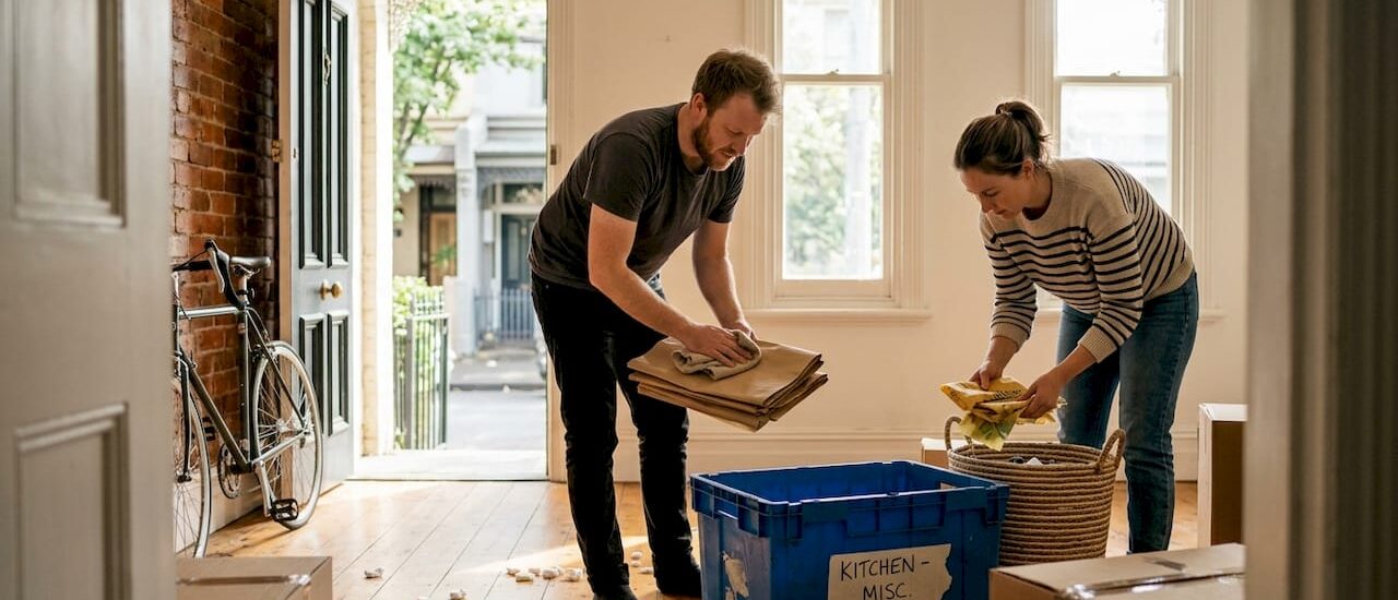 Unpacking eco friendly moving supplies in Melbourne home