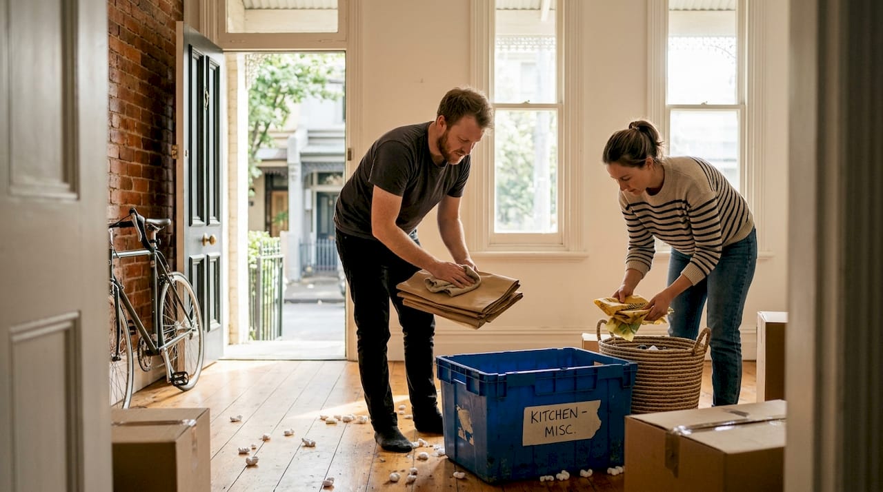Unpacking eco friendly moving supplies in Melbourne home