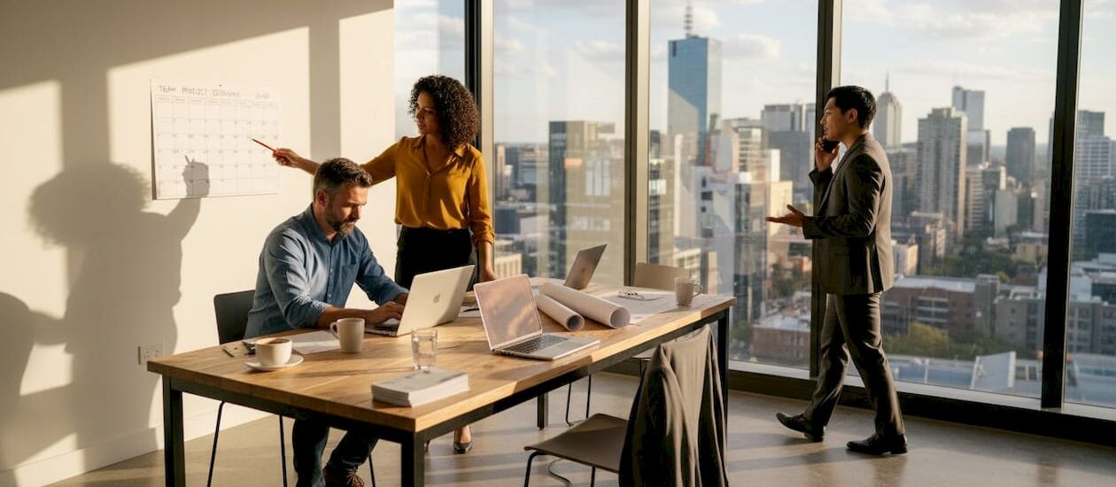 Melbourne professionals using flexible temporary office