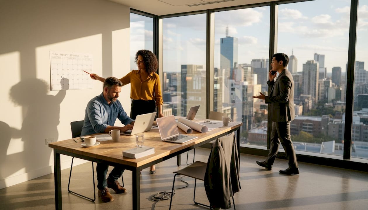 Melbourne professionals using flexible temporary office