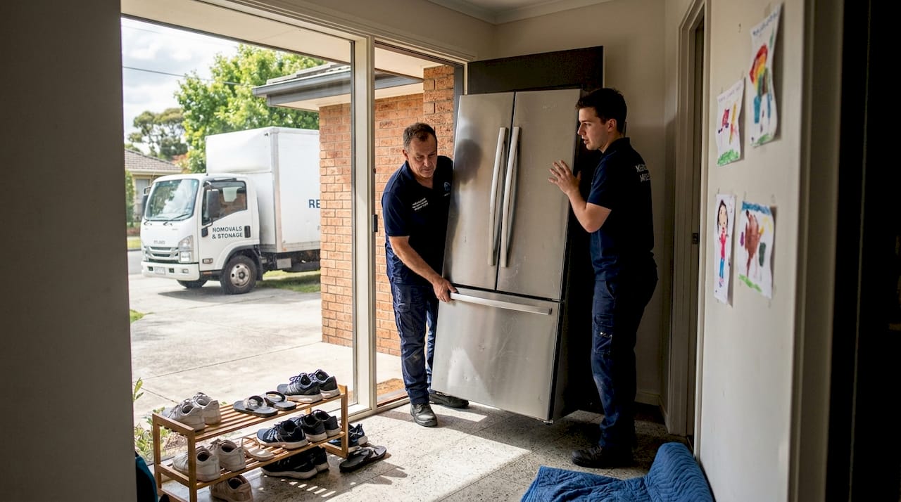 Removalists moving large fridge from Melbourne home