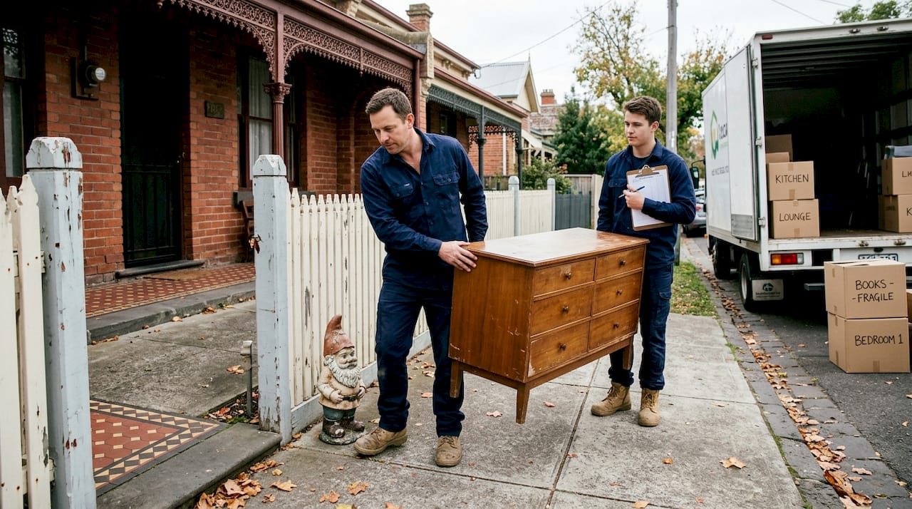 Removalists carrying furniture from moving truck
