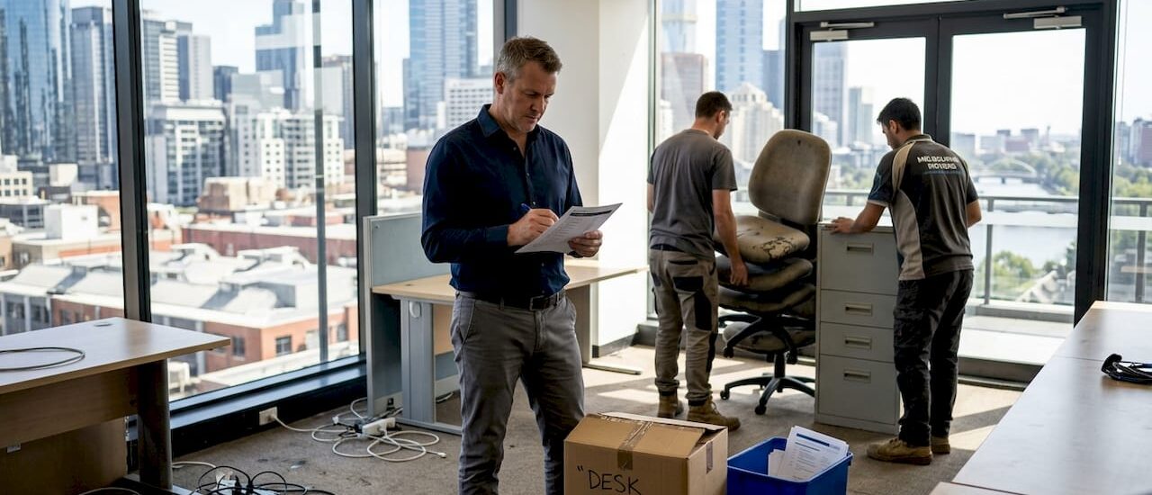Office manager overseeing furniture removal