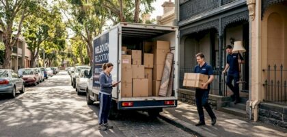 Melbourne movers loading van on narrow street