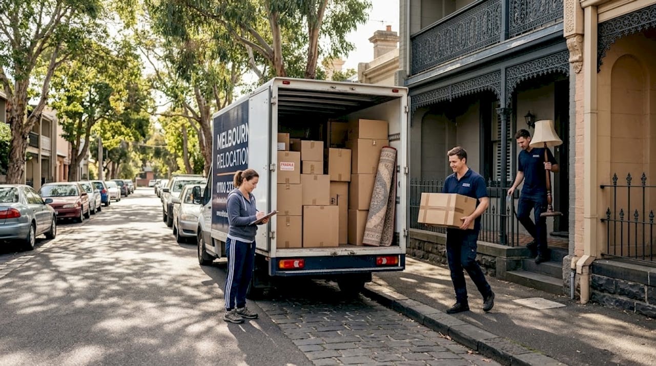 Melbourne movers loading van on narrow street