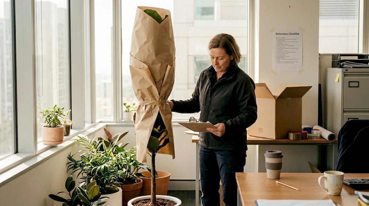 Manager prepares plants for office relocation