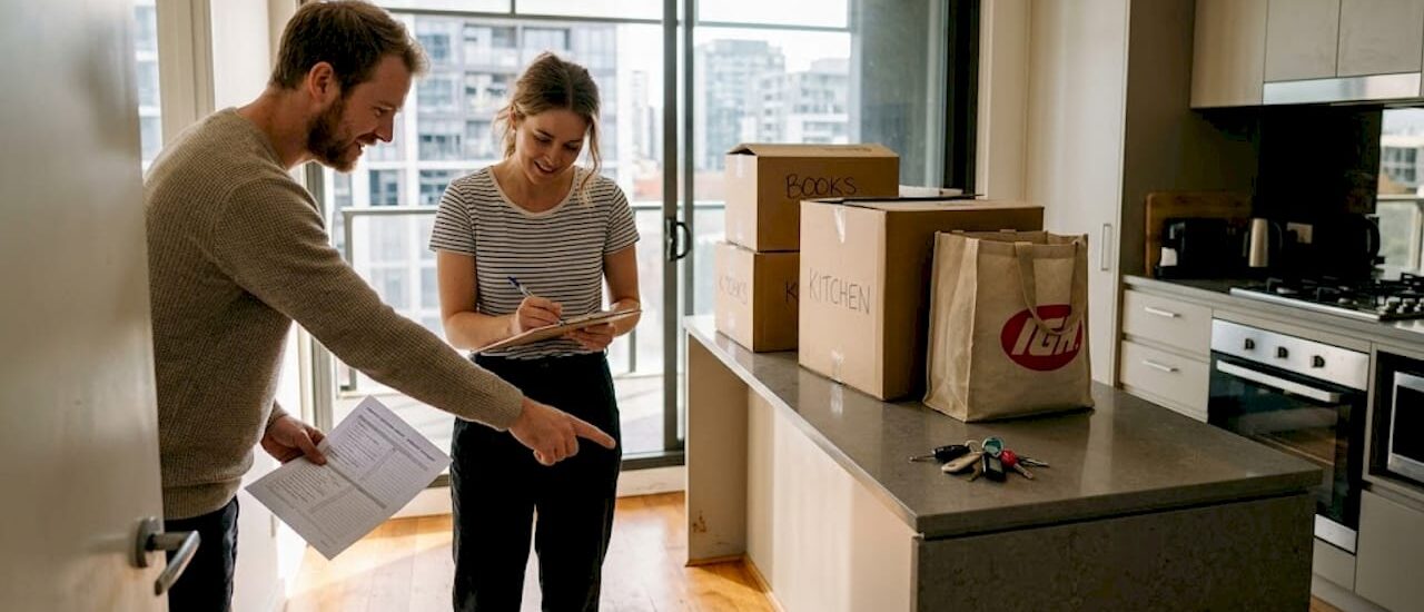 Couple checks Melbourne apartment checklist