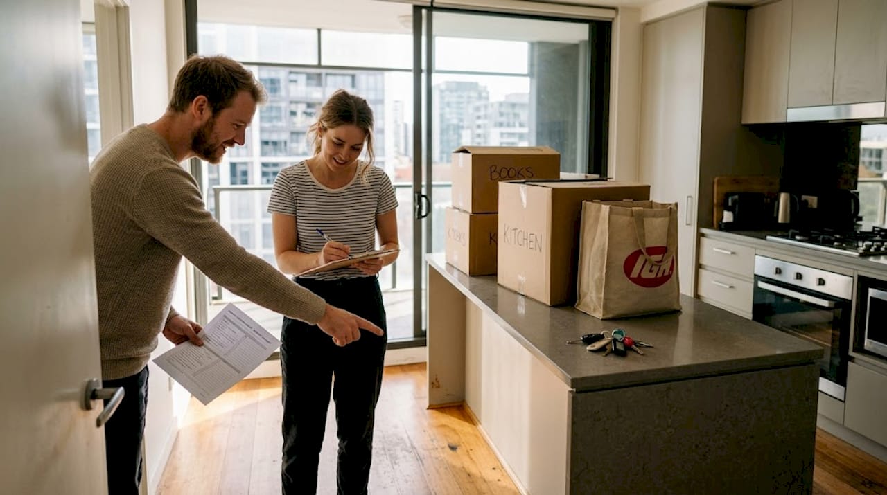 Couple checks Melbourne apartment checklist