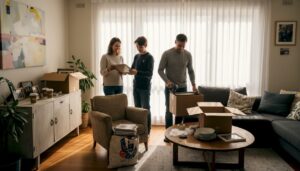 Family packing boxes in Melbourne home