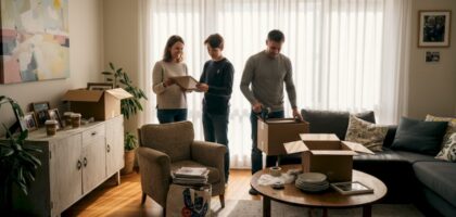 Family packing boxes in Melbourne home