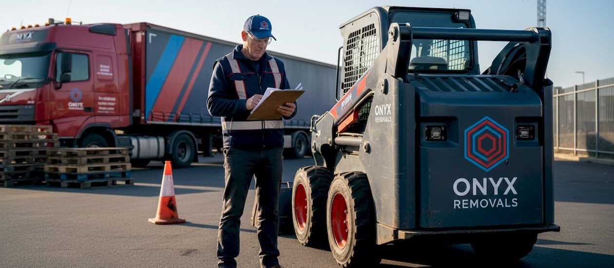 Coordinator organising heavy machinery move outdoors