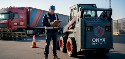 Coordinator organising heavy machinery move outdoors