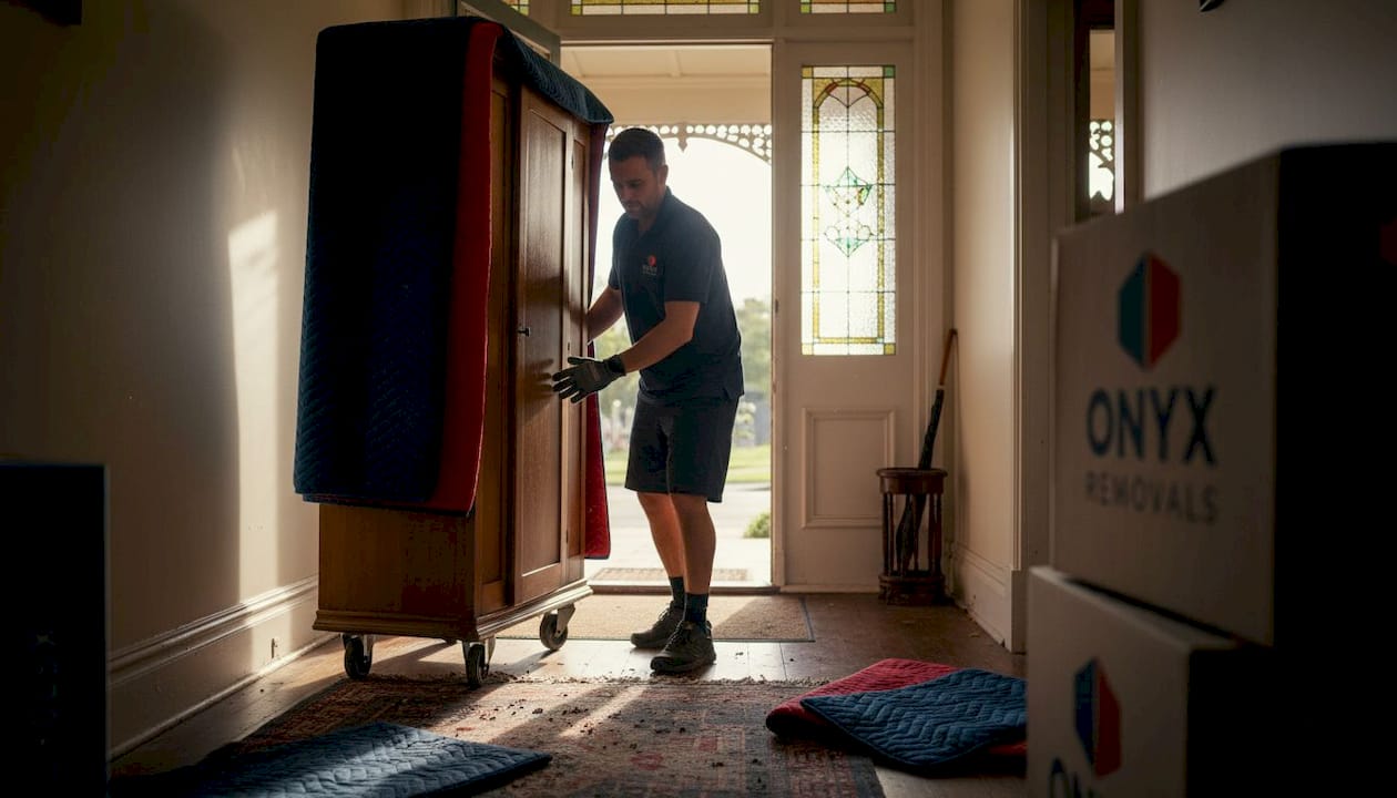 Removalist using dolly for heavy wardrobe