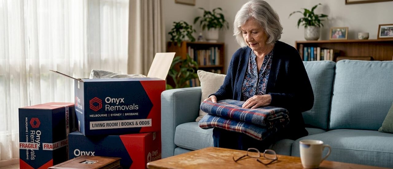 Senior woman preparing to move at home