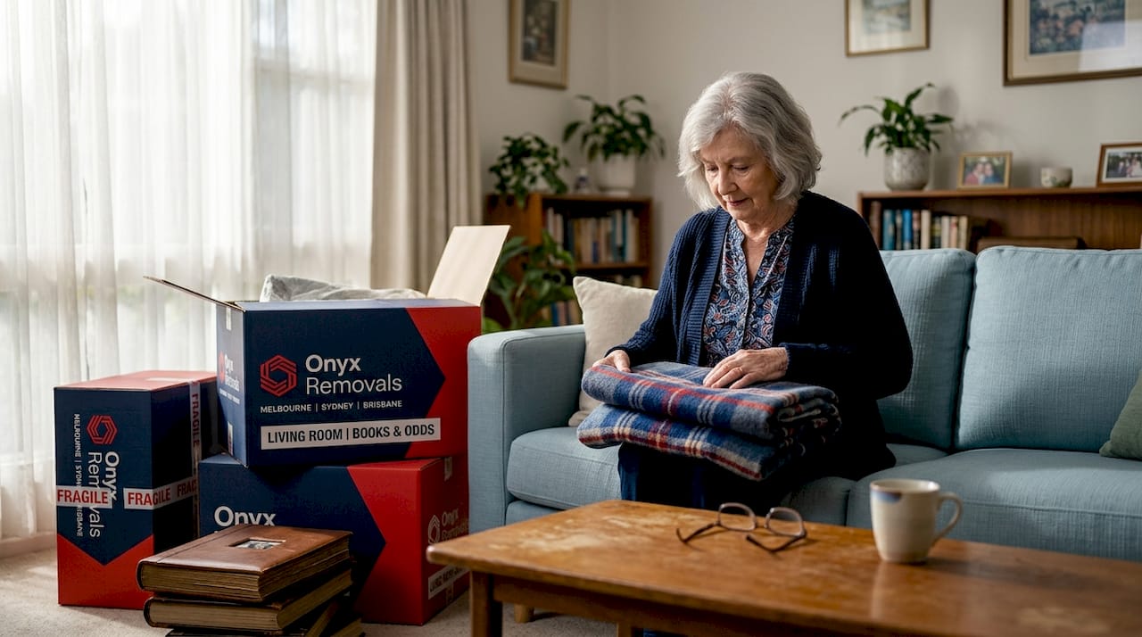 Senior woman preparing to move at home