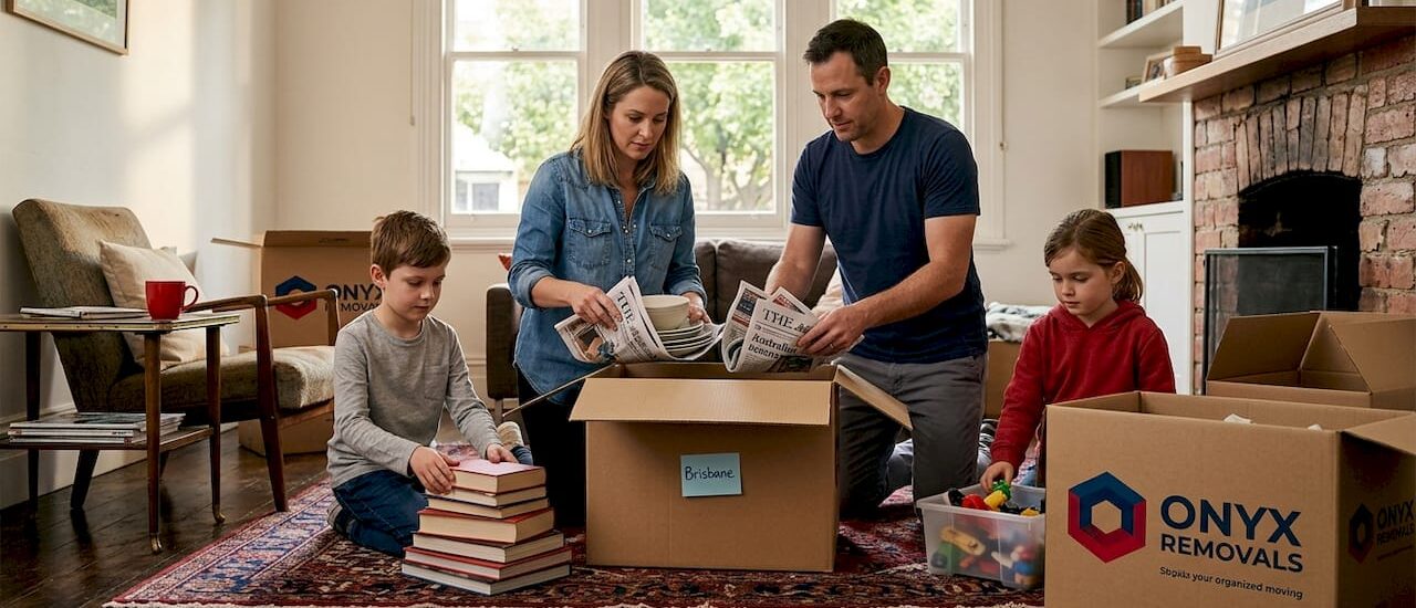 Family packing boxes in Melbourne home