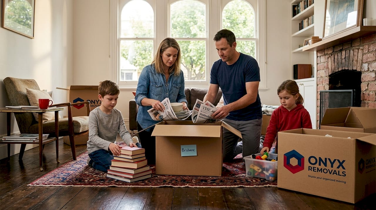 Family packing boxes in Melbourne home