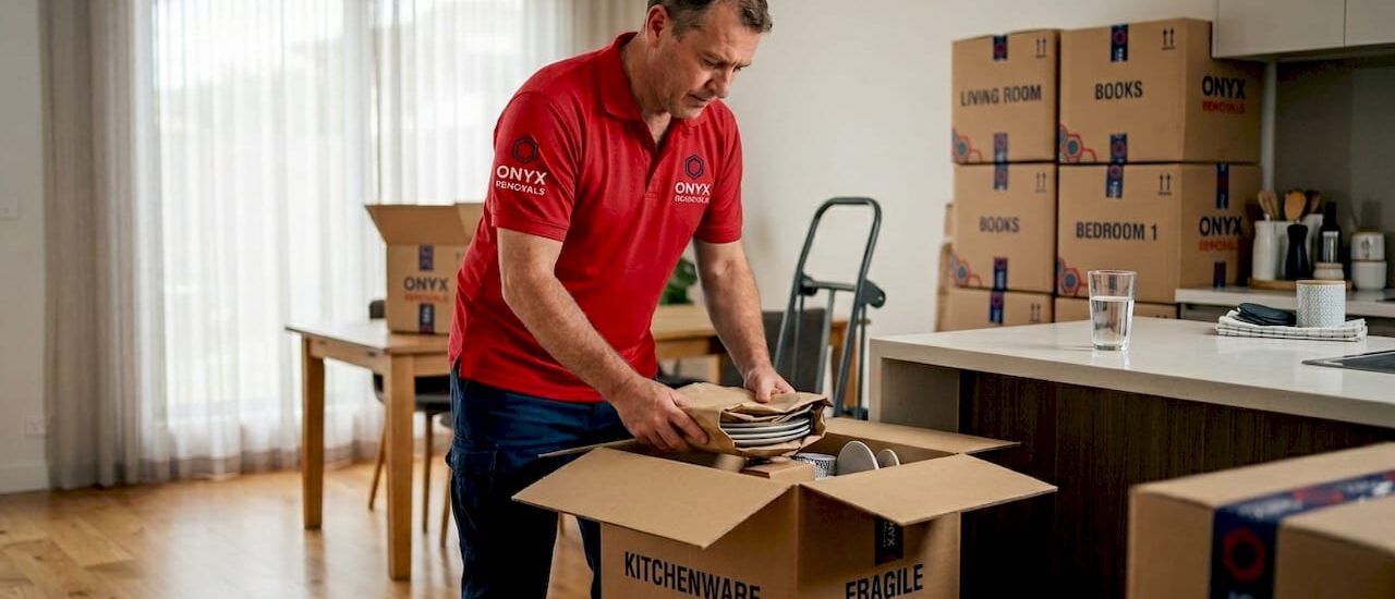 Removalist packing boxes in Melbourne house