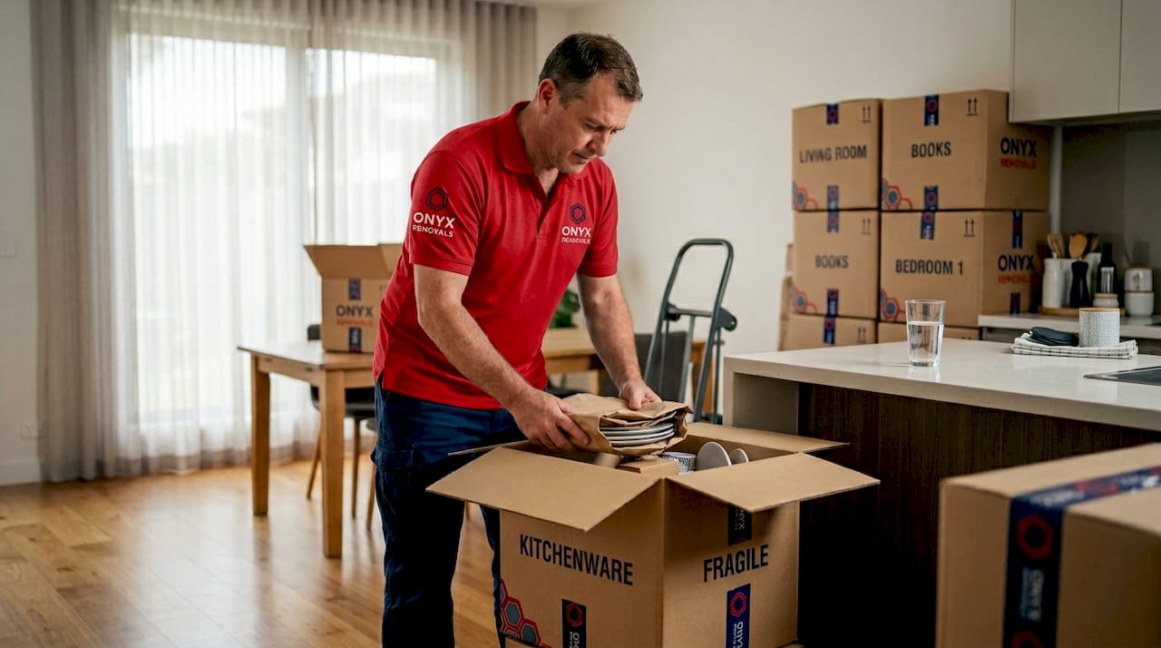 Removalist packing boxes in Melbourne house