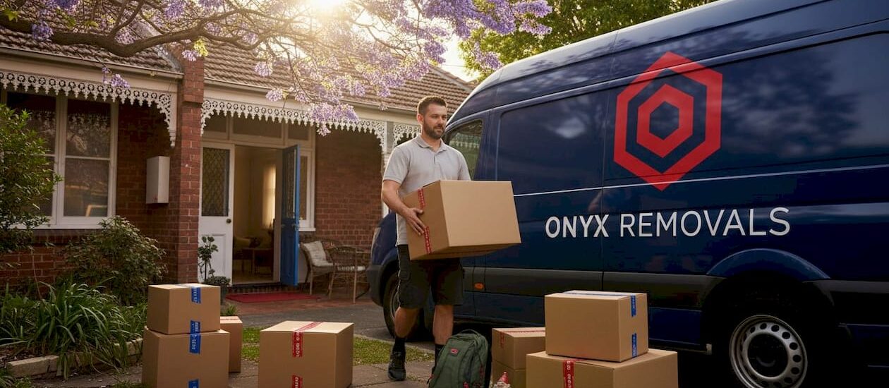 Mover carrying box to van on Melbourne street