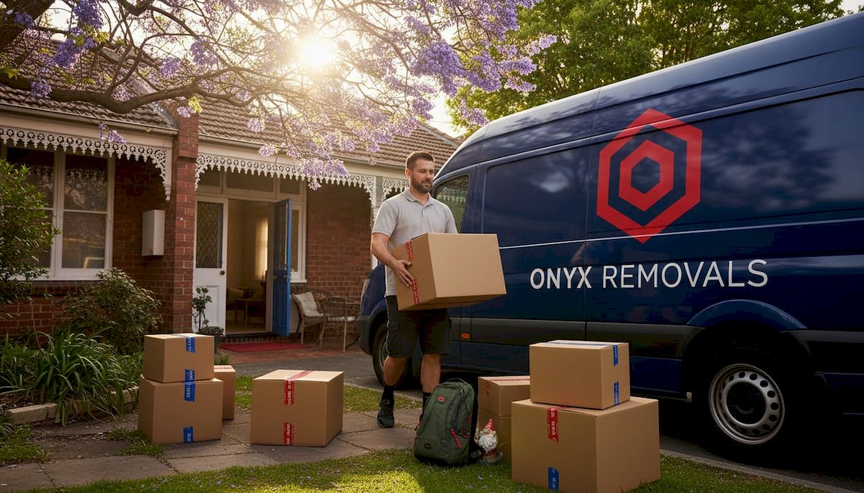 Mover carrying box to van on Melbourne street
