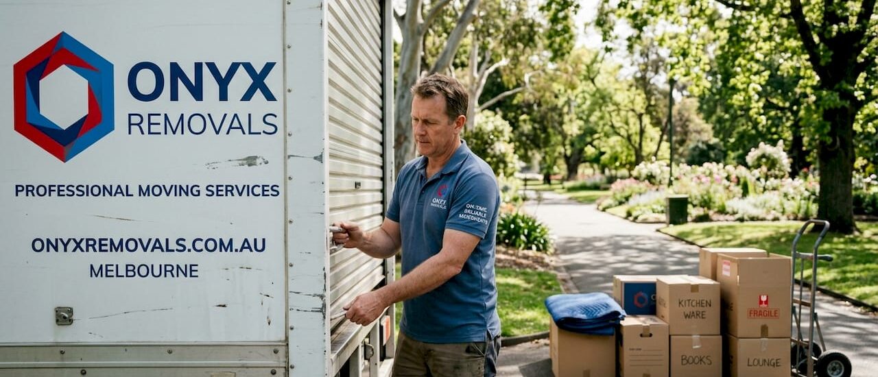 Person closing rental moving truck in Melbourne