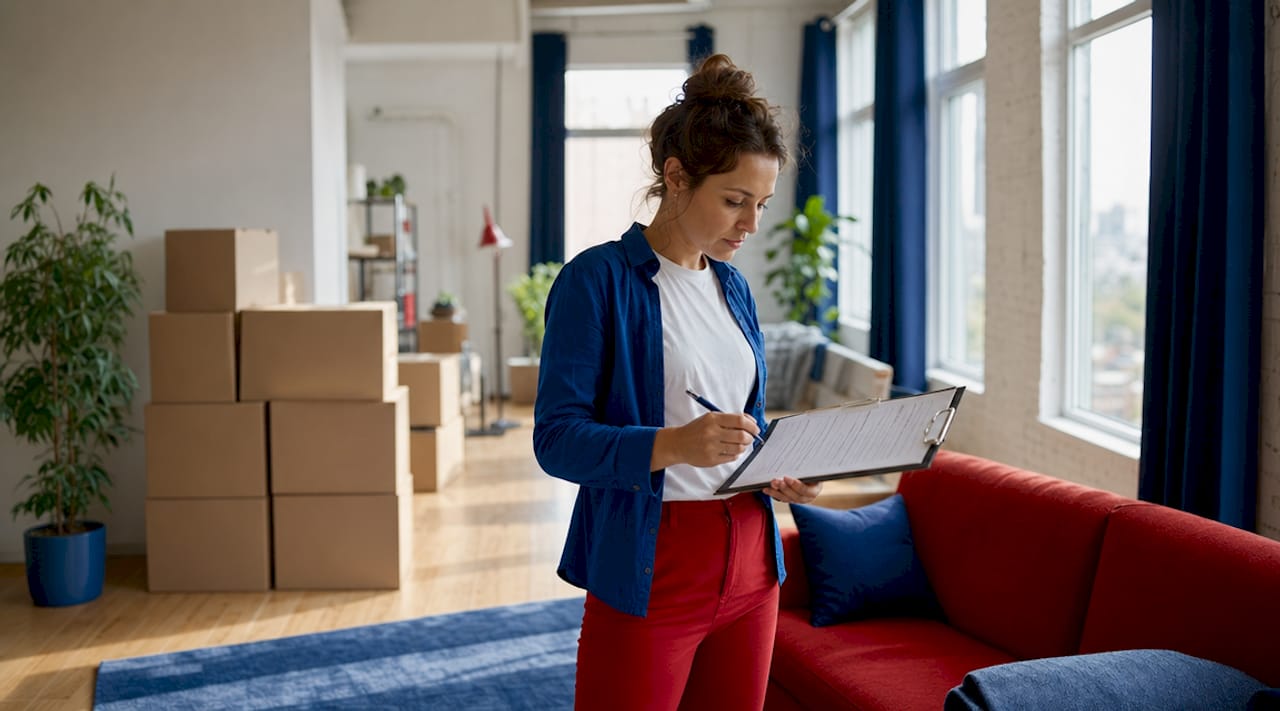 Woman checks moving truck rental checklist