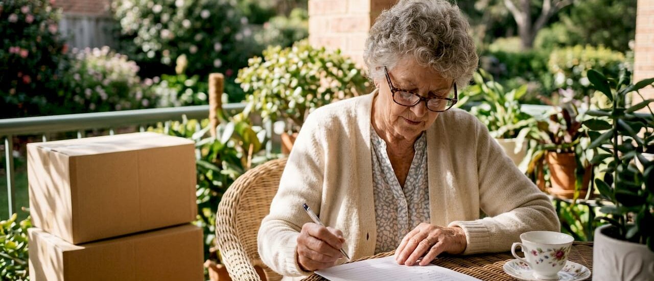 Senior woman reviewing relocation checklist at home