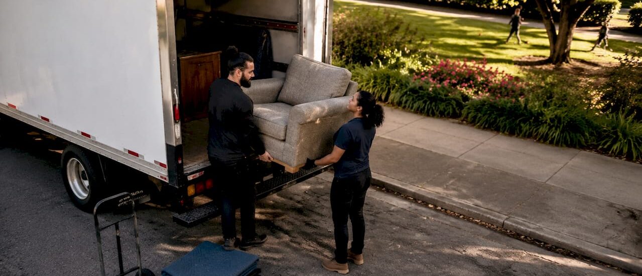 Labour-only movers loading furniture into rental truck