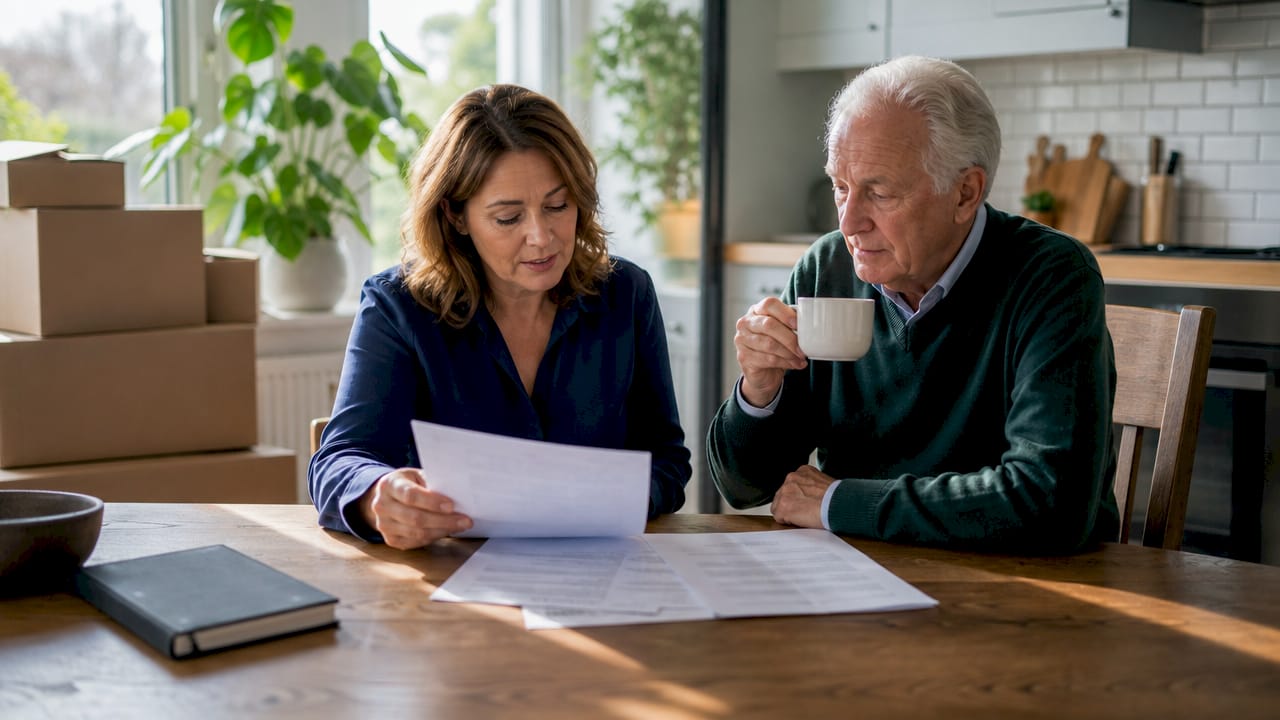 Senior move manager consulting elderly client at home