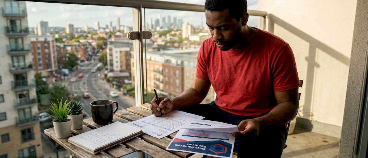 Man reviewing budget moving company quotes