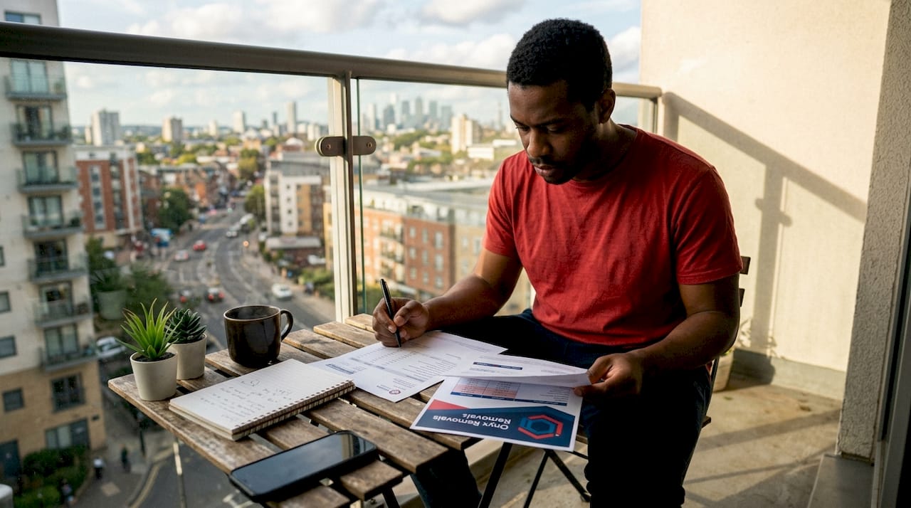Man reviewing budget moving company quotes