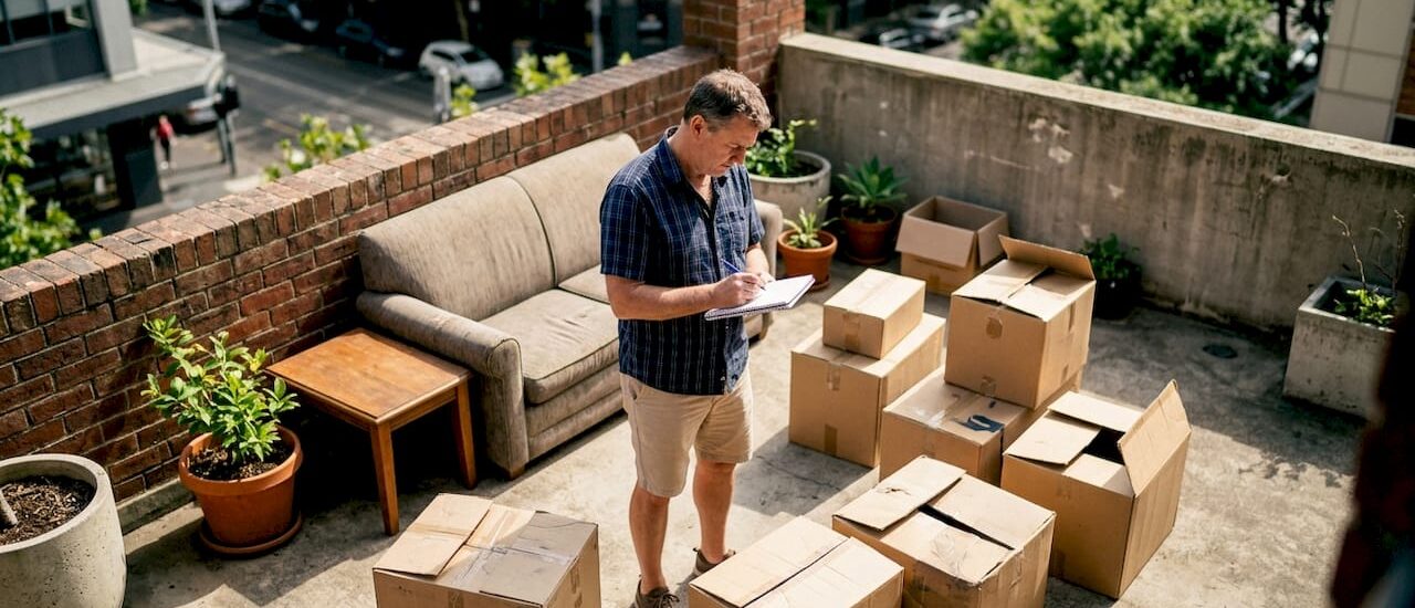 Man assessing apartment furniture for cleanout