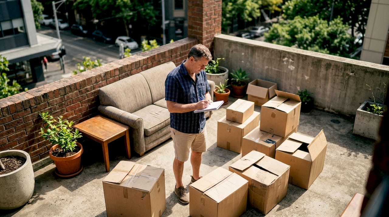 Man assessing apartment furniture for cleanout