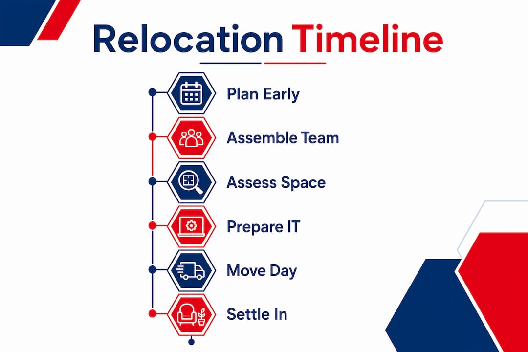 Infographic outlining office relocation timeline steps
