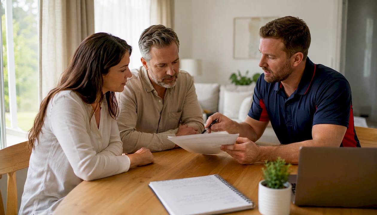 Couple reviewing fixed price moving contract