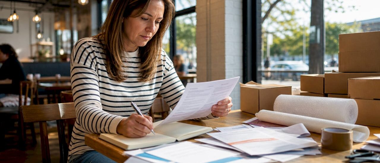 Person planning home move with budget materials