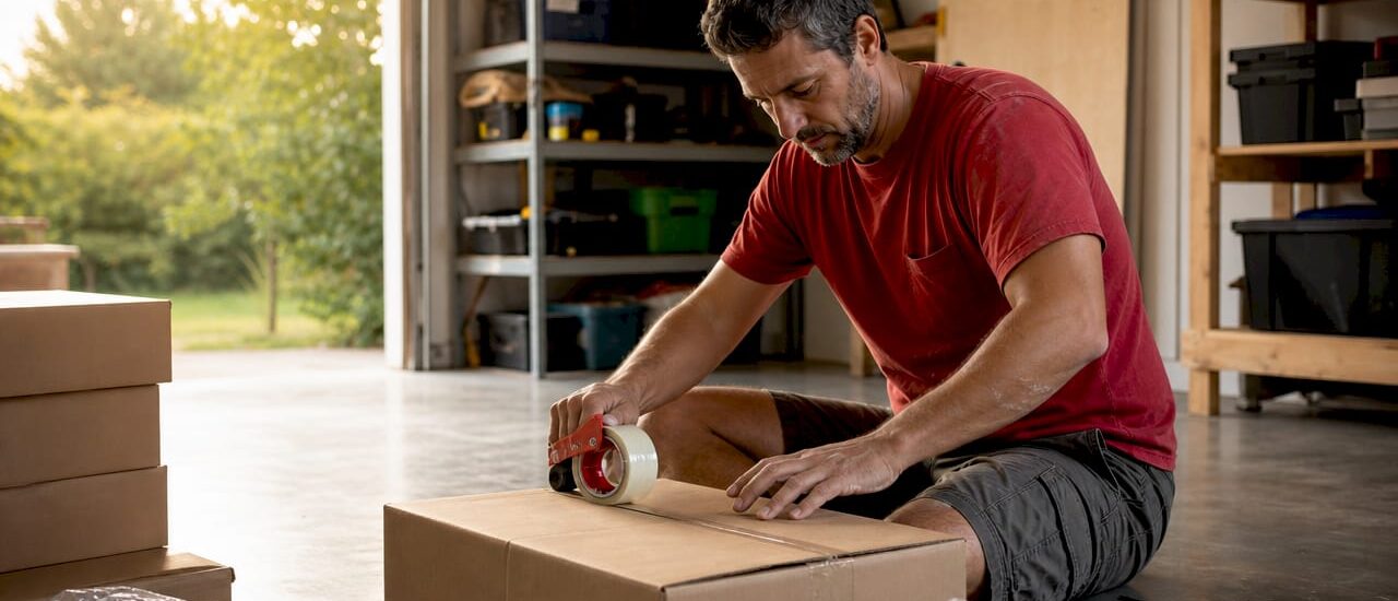 Man packing boxes for affordable move