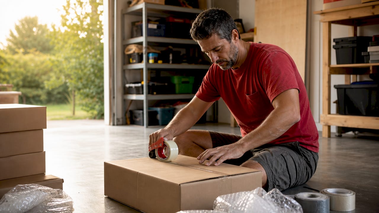 Man packing boxes for affordable move